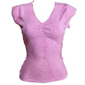 Vintage Cotton Emporium Baby Pink Cap Sleeve Ruched Bust Milkmaid Top